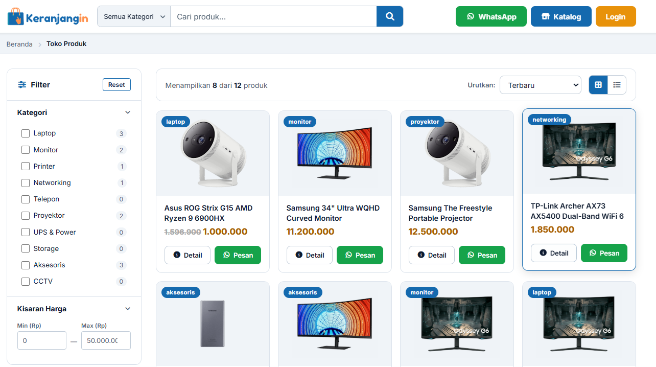 Tampilan Toko Online Keranjangin.id